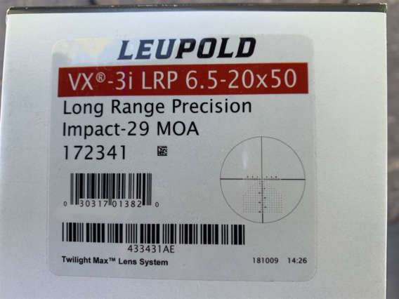 Leupold VX3i LRP 6.5-20x50 w/ Alumina Flip Back Lens Covers Retail Box
