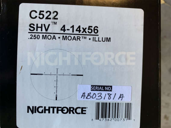 Nightforce SHV 4-14x56 MOAR Illuminated C522 - Like New In Box