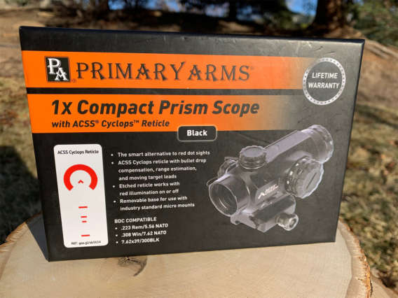 Primary Arms 1x Compact Prism Scope w/ ACSS Cyclops Reticle box