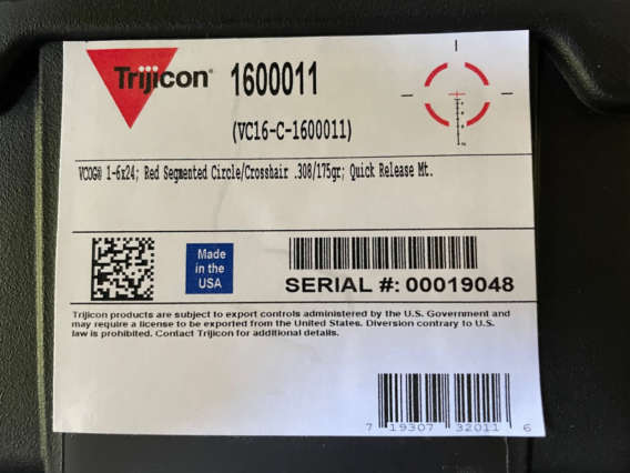 Trijicon VCOG 1-6x24 Circle / Crosshair .308 box