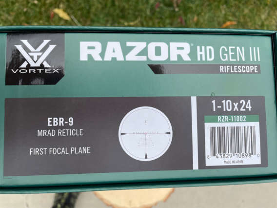 Vortex Razor HD Gen III 1-10x24 (MRAD) box
