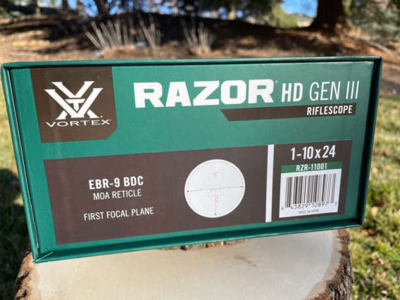 Vortex Razor HD Gen III 1-10x24 (MOA) box