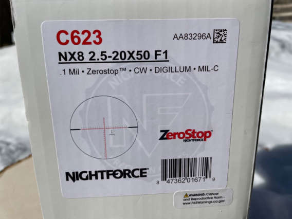 Nightforce NX8 2.5-20x50 F1 C623 box