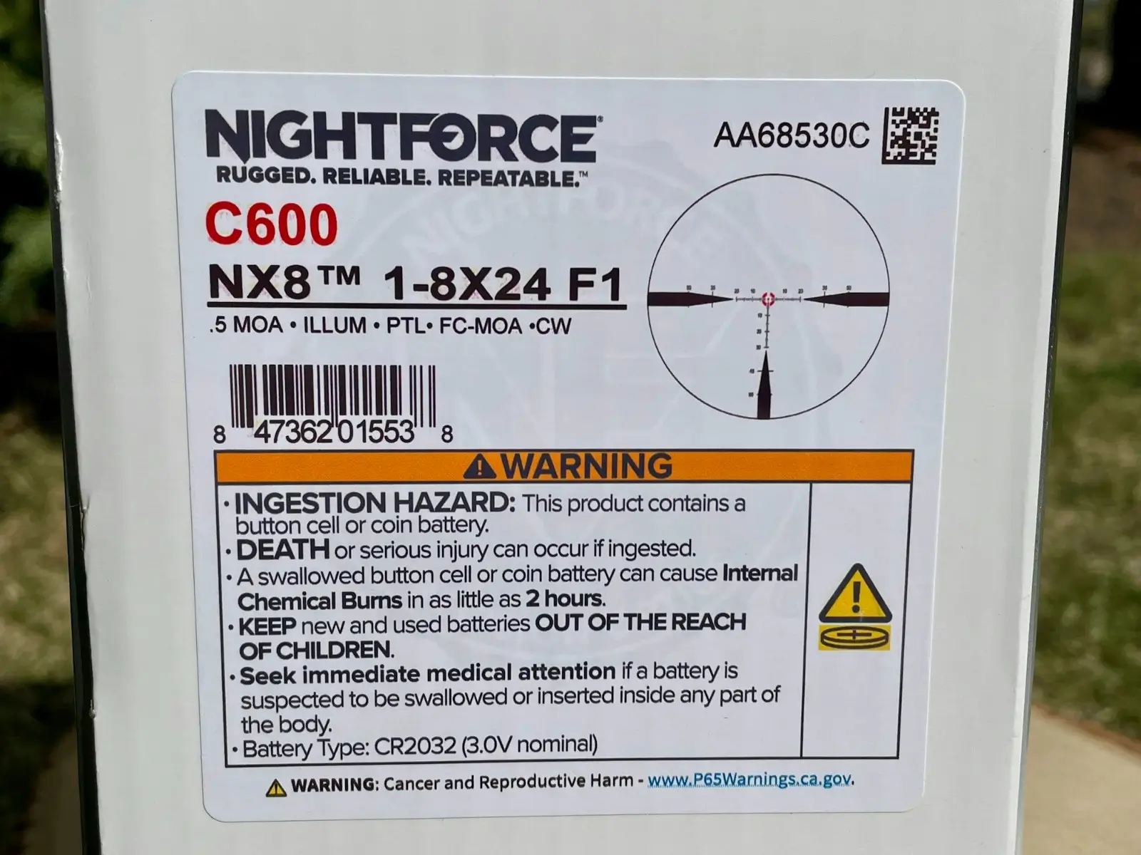 EIGHT MILLION グレー フォックスファージレフリーサイズ Nightforce NX8 1-8x24 FC-MOA C600 | RKB Armory